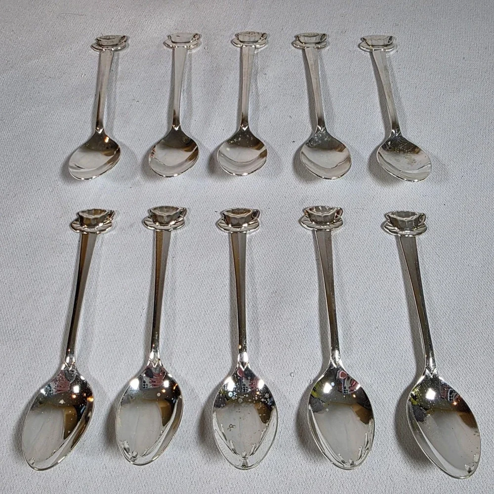Vintage HIC Japan Stainless Teacup Demitasse Spoons Set of 10 Whimsical